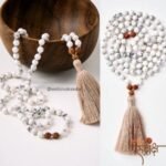White Howlite Mala Bead Necklace – Natural Rudraksha + White Howlite Combination